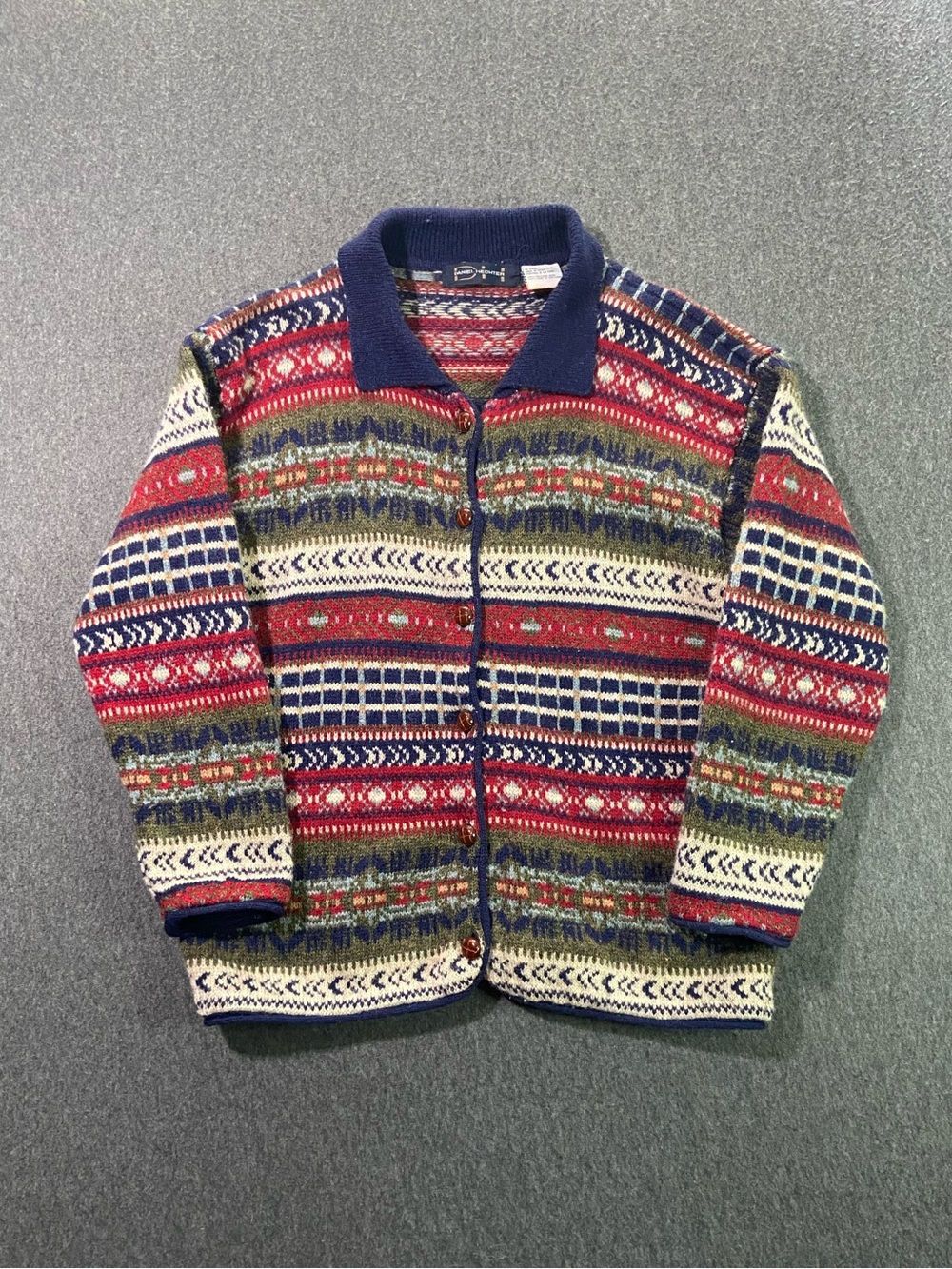 Vintage Daniel Hechter Shetland Wool Fair Isle Sweater Cardigan Mens Medium